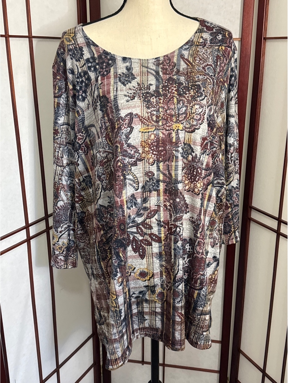CJ Banks Women's Plus Size 3X Floral Print Long Sleeve Tunic Top